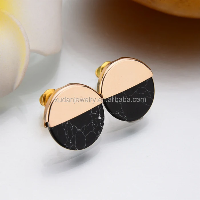 Black Stone Stud Earrings Geometric Stone Stud Earring Designs Gemstone Round Shaped Stud Earring