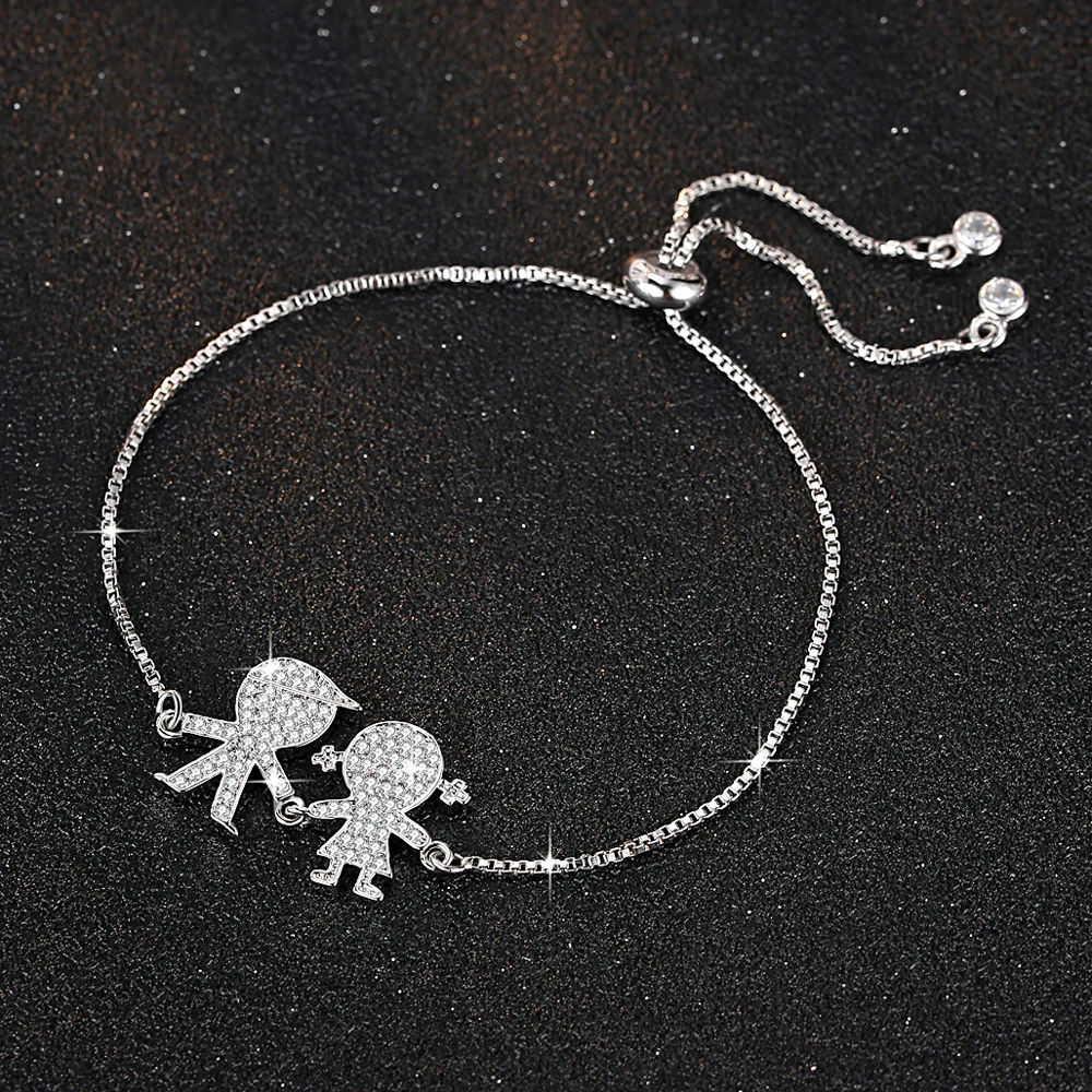 Estilo Europeo Micro Crystal Pave de chico y Chica mano en mano encanto pulsera de Día de San Valentín