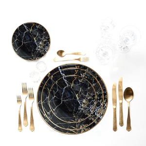 Popular ceramic black marble pattern bone china charger plates for wedding decoration