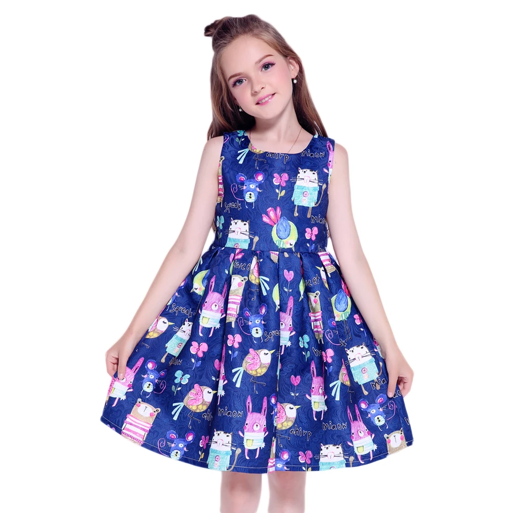 

Kseniya Kids Blue Hand Graffiti Girl Princess Dress Cartoon Cotton Print Girl Party Dress For Formal Communion