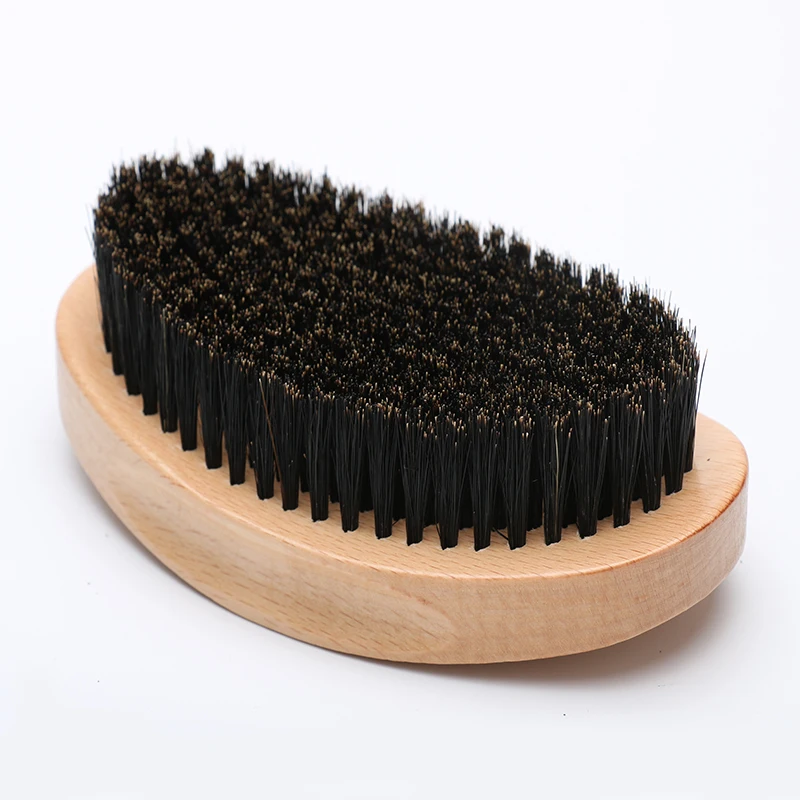 

private label eco friendly boar bristle curve 360 Soft Palm Wave Brush wooden beard brush