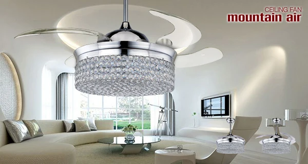 fancy high quaility crystal Luxury ceiling fan with hidden blade