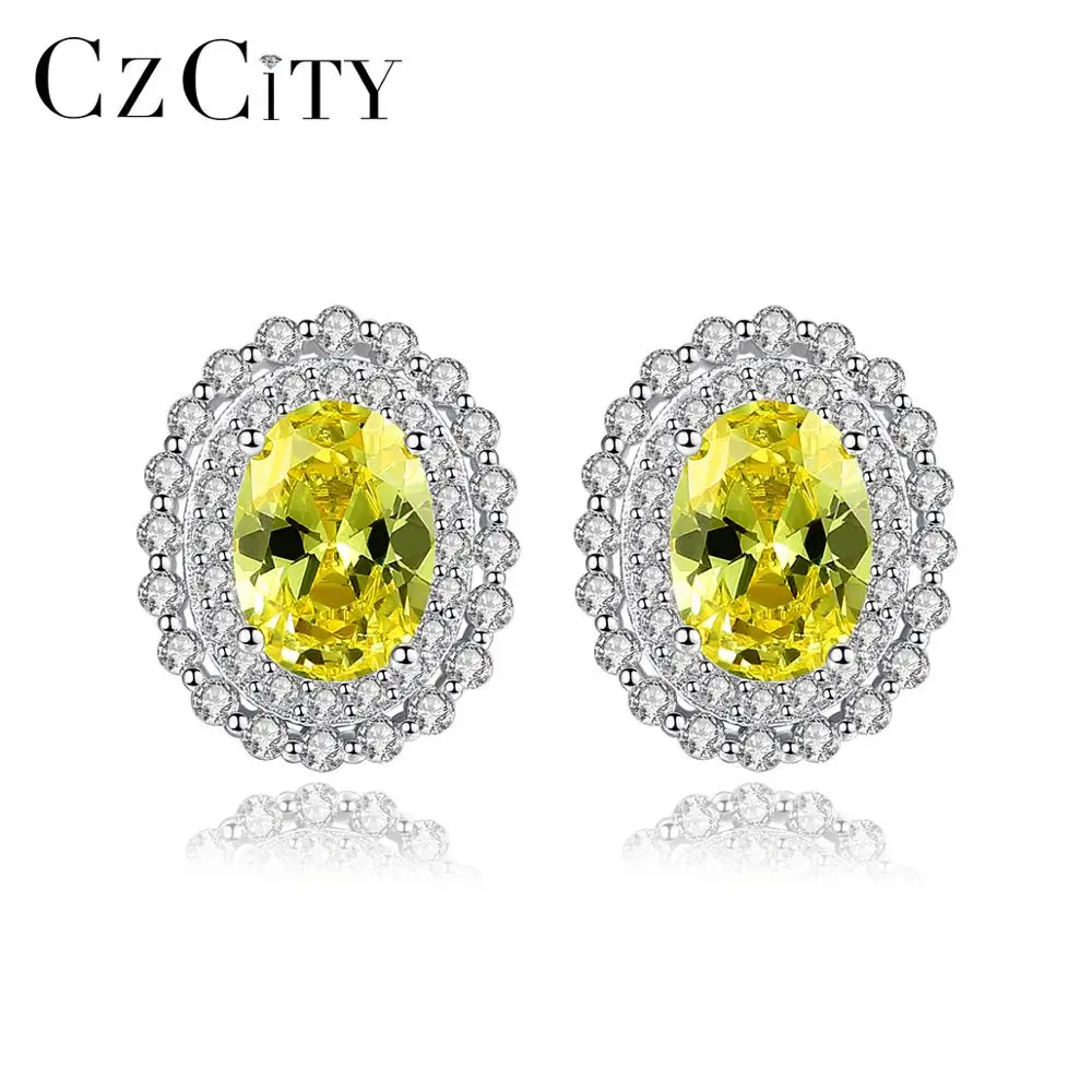 

CZCITY Citrine Gemstone Post Earrings Classic Diamond Style Women Jewellery