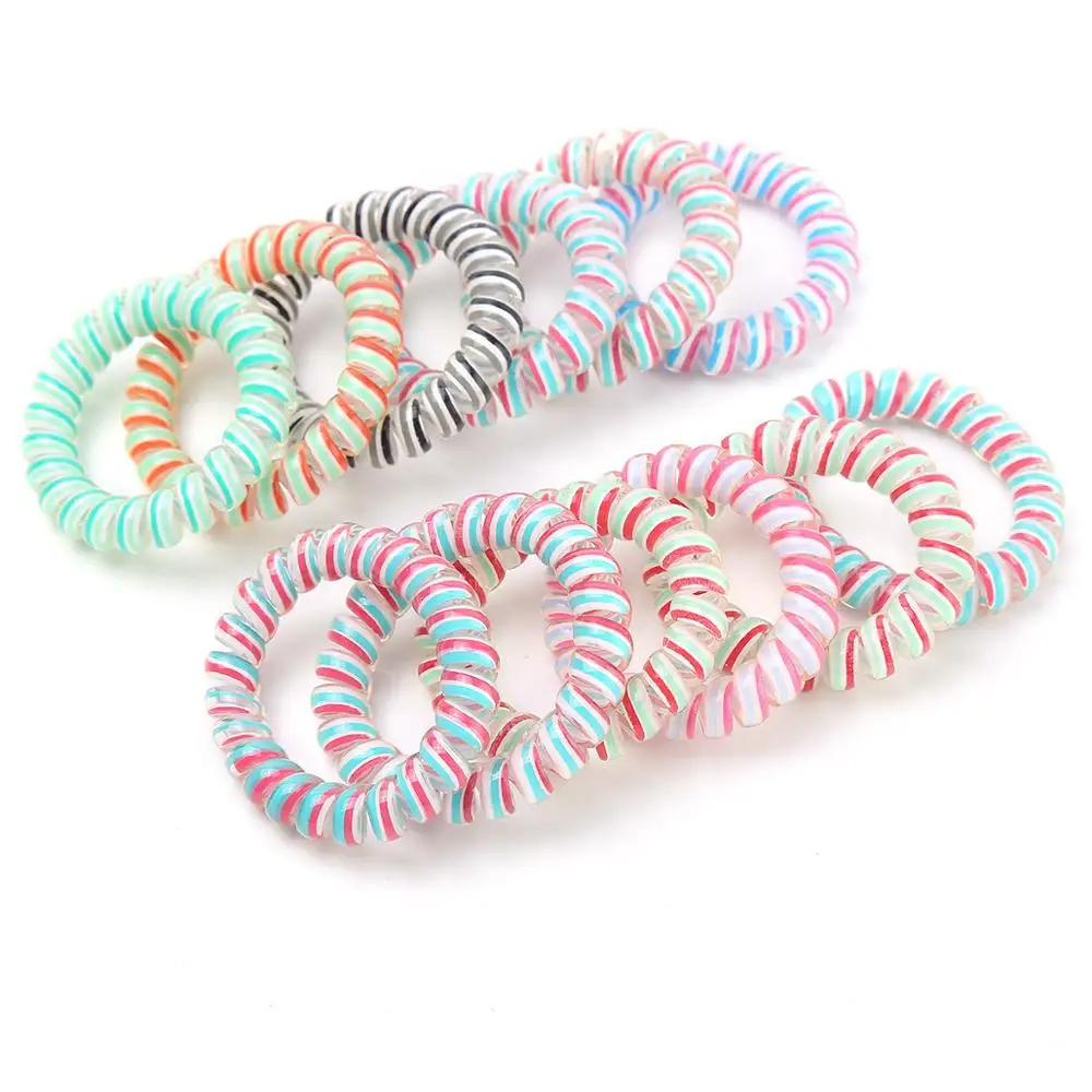 Mixed Color Stretchy Curly Cord Coil Hair Ties Rubber Telephone Wire