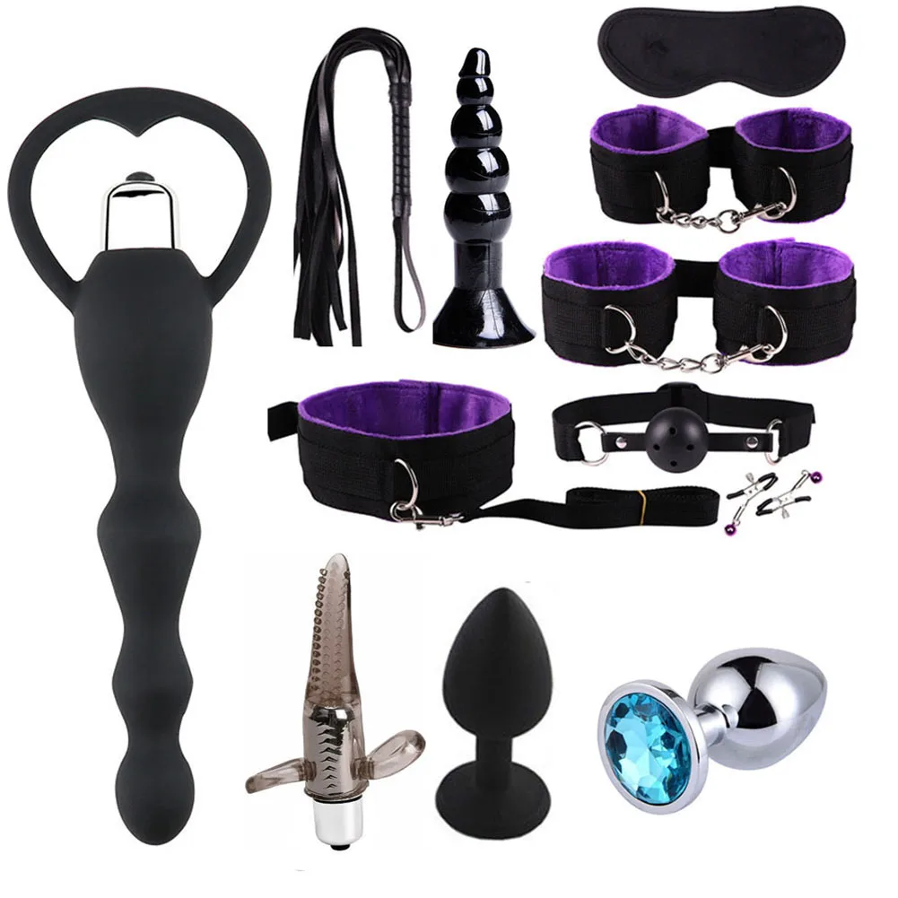 12 Pcs/set sm Erotic Sex Toys for Adults Men BDSM Sex Bondage Set Handcuffs Nipple Clamps Gag Whip Rope sex toys bondage