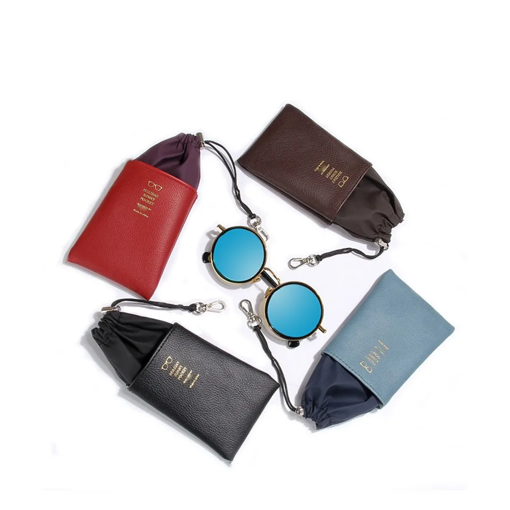 Custom Fashionable Pu Leather Eyeglass Sunglass Drawstring Carrying