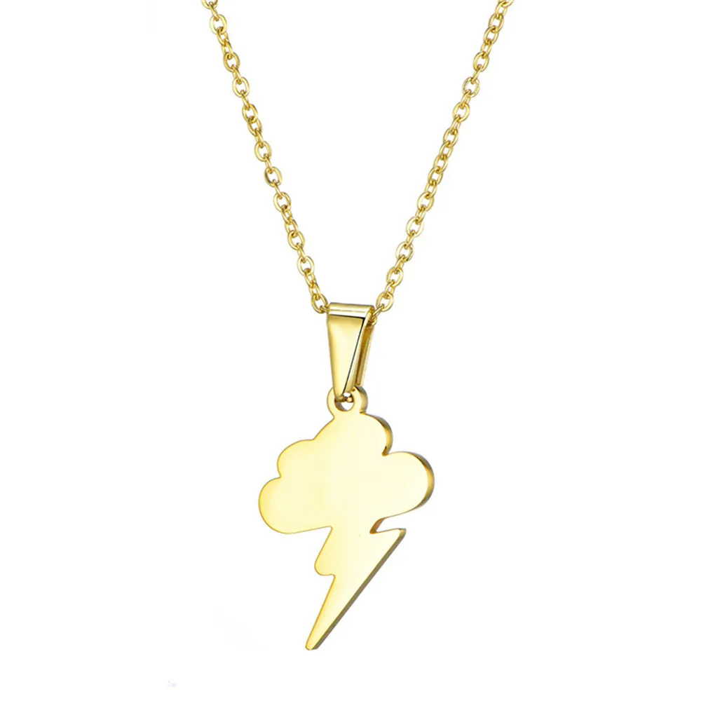 

Cute Gold Cloud and Lightning Stainless Steel Necklace for Women Girl Geometric Silver Pendant Necklace Jewelry, Silver/gold