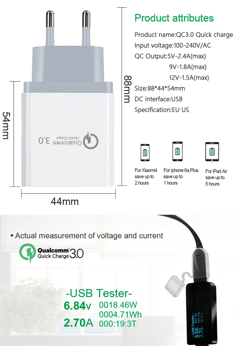 Universal  4 USB Travel Charger Adapter Wall Portable EU Plug Mobile Phone Smart Charger for iPhone XS Max X 8 iPad Tablet