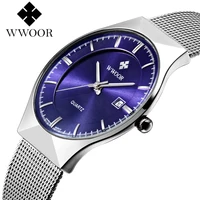 

WWOOR 8016 New Top Luxury Watch Brand Men's Watches Stainless Steel Mesh Quartz Wristwatch Fashion Casual watches