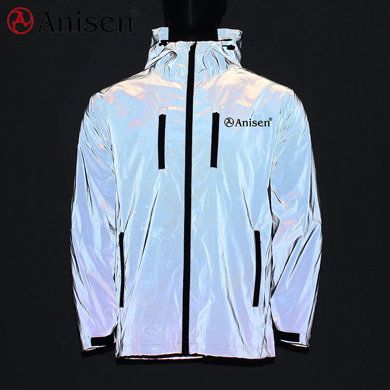 

2021 Fashion cool running riding windbreaker 3m reflective fabric jacket custom reflective jacket