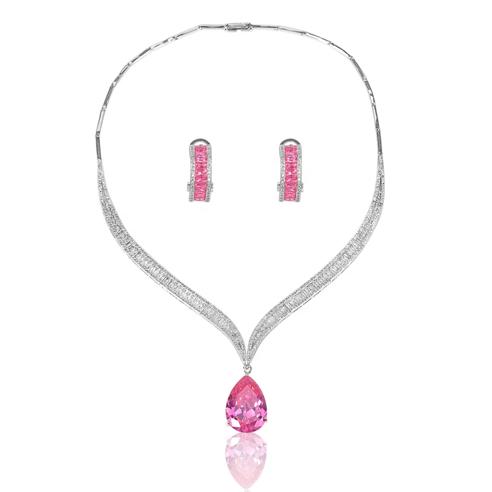 Colgante de PB Aleacion Juego de joya de mujer Collar-Pendientes con Cristal