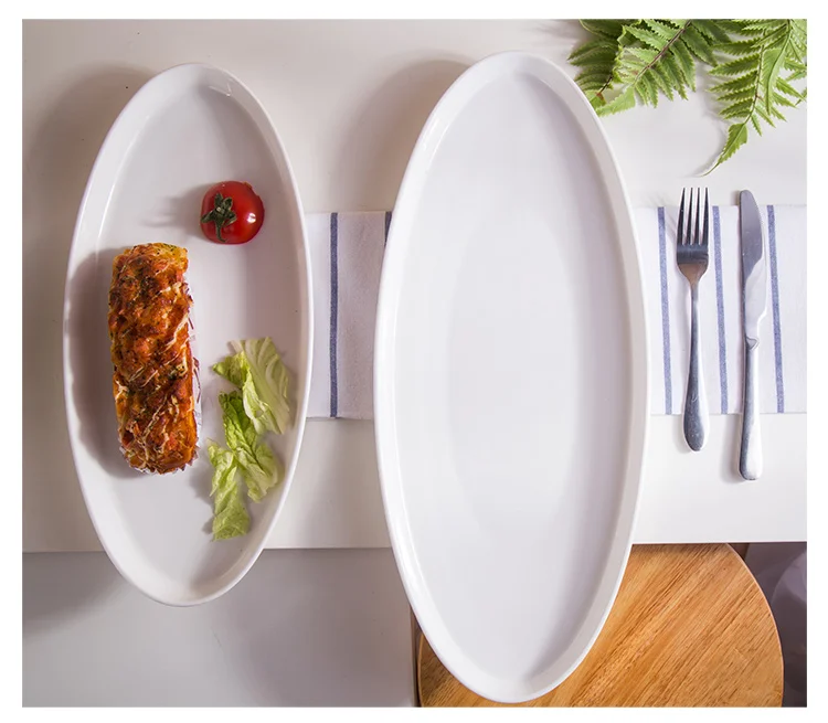 Porcelain Dinnerware Set Restaurant Flat Oval Fish Shape Dinner Plate