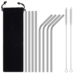Image of 20oz 304 straws metal Stainless steel straight/bent drinking straw Cleaning brush Reusable smoothie straws