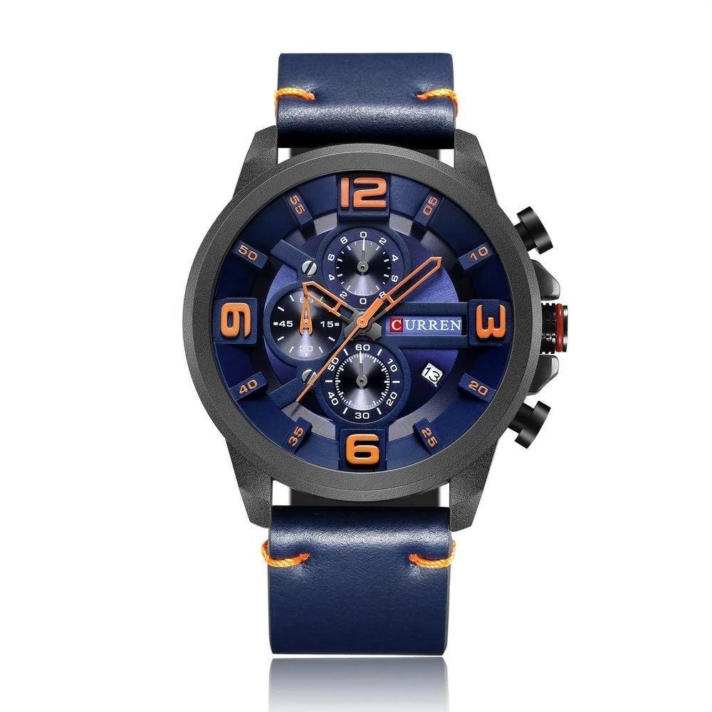 

8288 Curren Men Wrist Watch Genuine Leather Three-eyes Multifunction Male Sport Watches Calendar Water Resistant