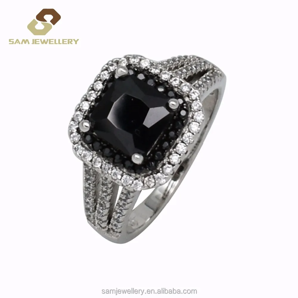 

Sam Jewelry Halo Princess cut black spinel Stone Sterling 925 Silver Ring For Women's Jewelry, Picture