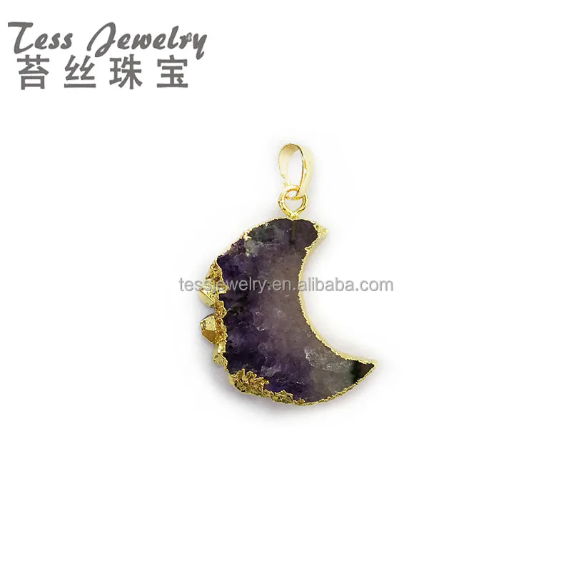 

Nature Amethyst Crescent Geode Pendant Slice Moonshape Charms Jewelry Druzy Drusy Gold Electroplated Edges Agate Pendants, Amethyst geode pendant