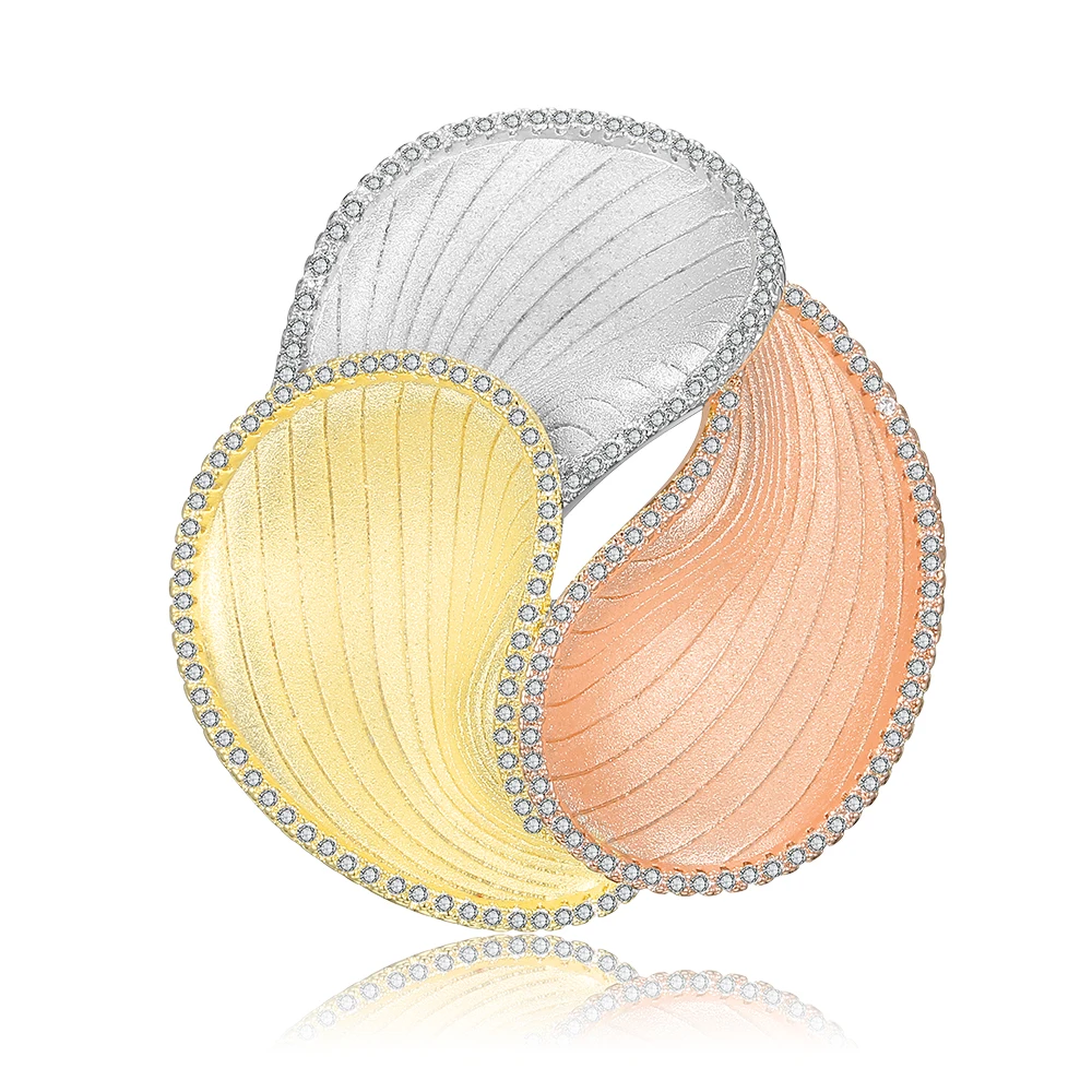 Mytys High Quality Flower Design Three Tone plated Brooch Pin Jewelry for Girl
