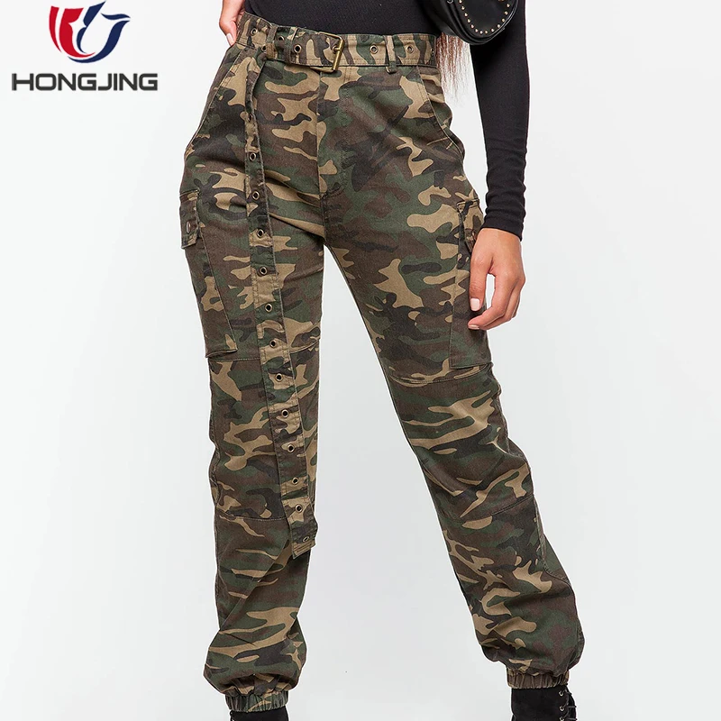 New Model Removable Belt Fashion Womens Cargo Camo Print Pants - Buy ...