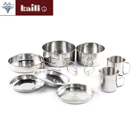 

Polishing Surface Stainless Steel 8 Pieces Camping Cooking Pot Set