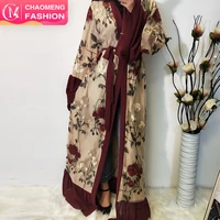 

1708# black maroon white arabic muslim casual dress cardigan flower embroidery designs abaya dubai luxury