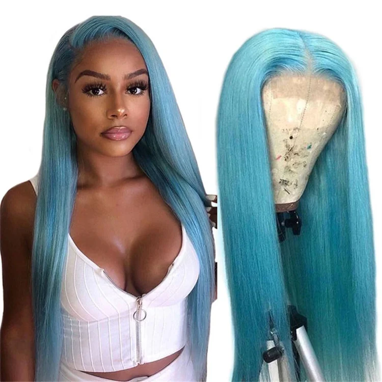 Light Blue Color Lace Front Human Hair Wigs For Black Women Plucked Hairline Brazilian Straight Lace Frontal Wig With Baby Hair Light Blue Color Lace Front Human Hair Wigs For Black Women Plucked Hairline Brazilian Straight Lace Frontal Wig With Baby Hair