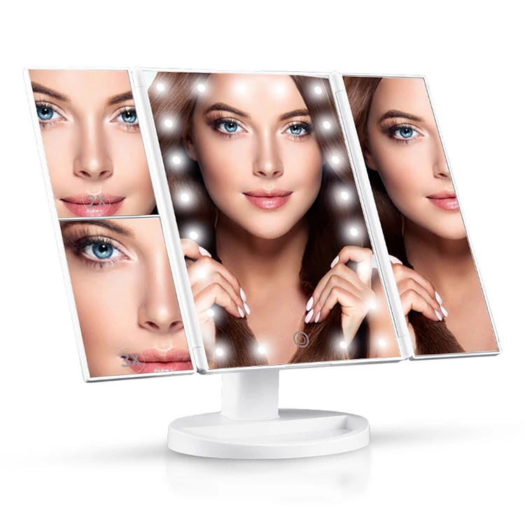 

Cosmetic Desk Stand Portable Rechargeable Touch Screen Lighted Magnifying Makeup Mirror with LED Light, Pink/green .oem colors