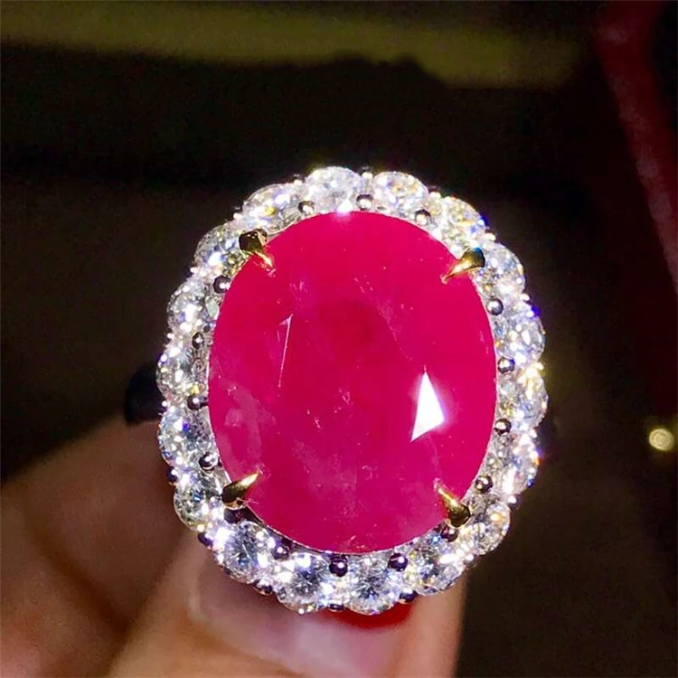 

18k real gold jewelry 18k gold South Africa real diamond natural Burma ruby ring/pendant for women dual models Natural Diamond
