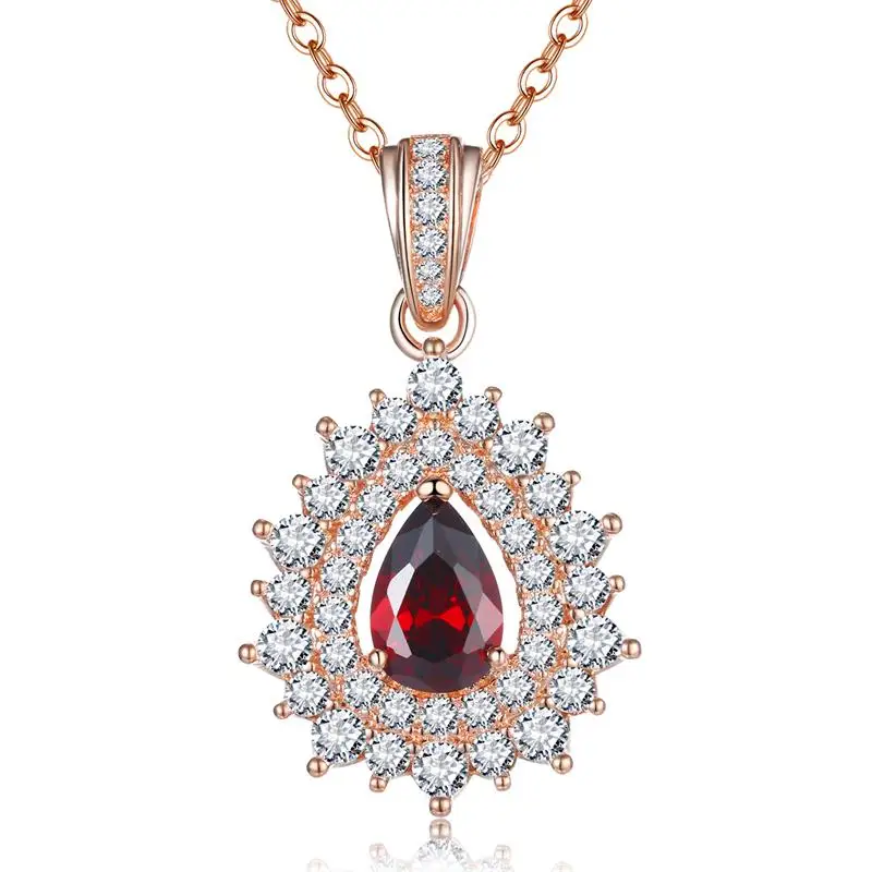 

High Quality Stone Pendant Necklaces for Women Rose Gold Color Cubic Zirconia Waterdrop Wedding Chain Jewelry Necklace