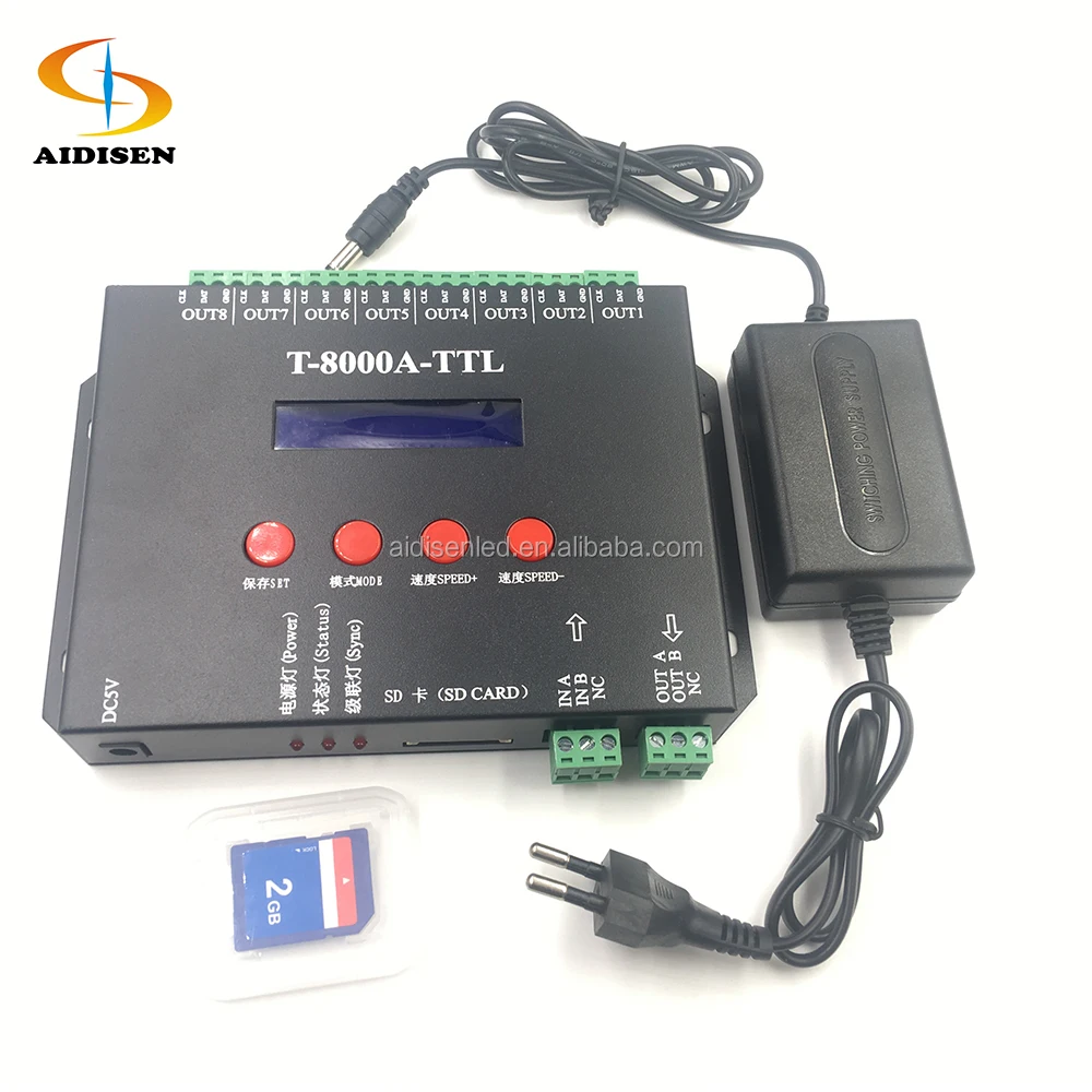 AC220v dc5v dc12v programmable sd card control ws2811 t8000 led pixel lighting software pixel controller