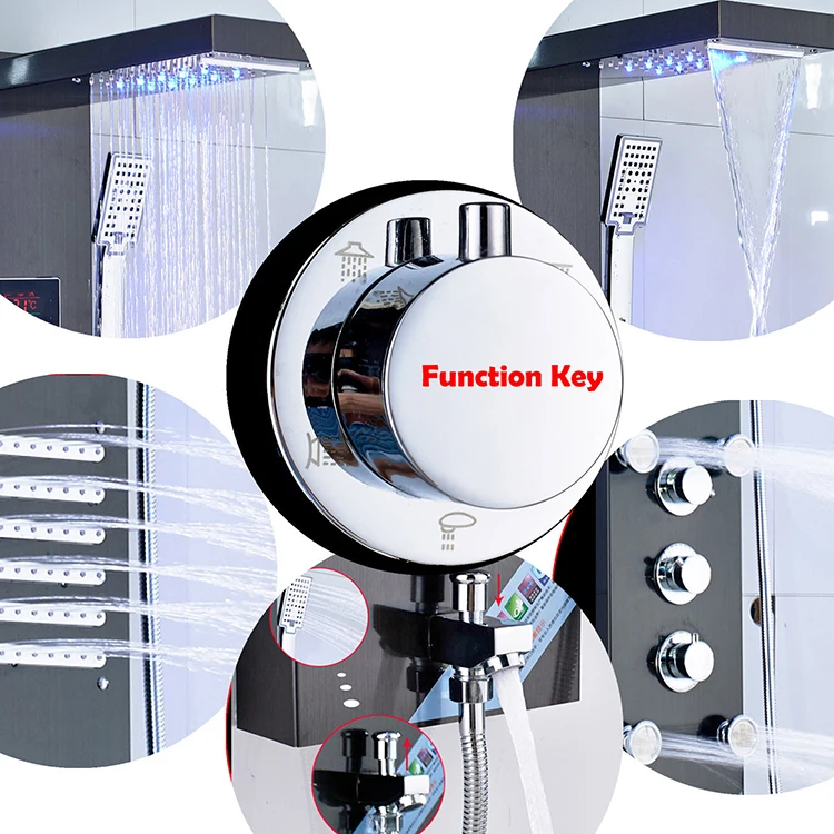 Bathroom Dark Night Black Shower Column Waterfall Shower Panel Jets