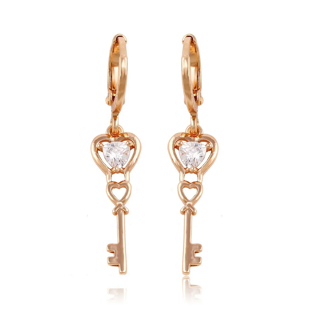 

91156 seoul stone earrings, key shaped drop earrings, clip on earrings