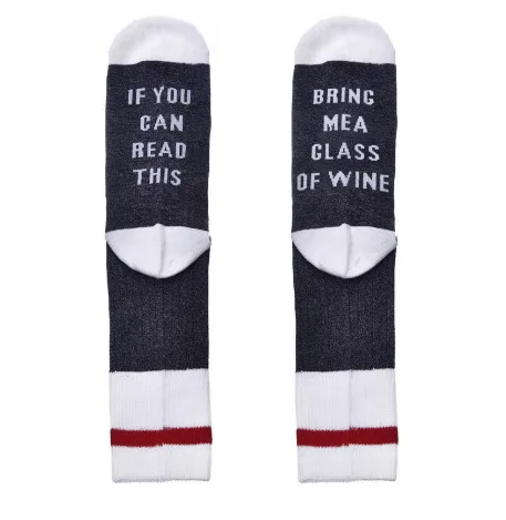 

Hot selling cheap wholesale hosiery if you can read this embroidered cotton wine socks for adult, Black and white