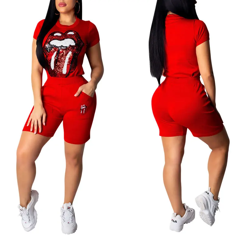 

2 PIece Set Women Summer Sequined Pattern Short Jumpsuits Casual 90315-MX38