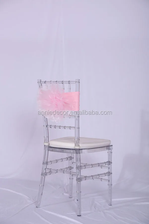 Fancy pink organza flower wedding chair cover sashes