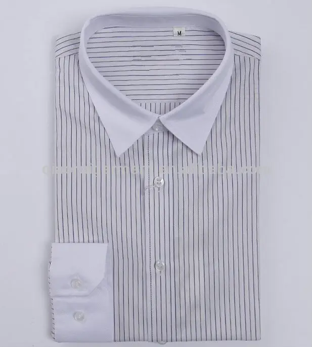 white collar blue striped dress shirt