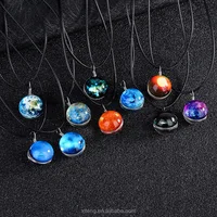 

Double-Sided New Nebula Earth Moon Planet Glass Dome Galaxy Solar System Luminous Men's Pendant Necklace