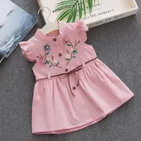 

Children Dresses Summer Sleeveless Girls Cute Sweet Cotton Vest Flower Peach Embroidered Flower Design Princess Dress