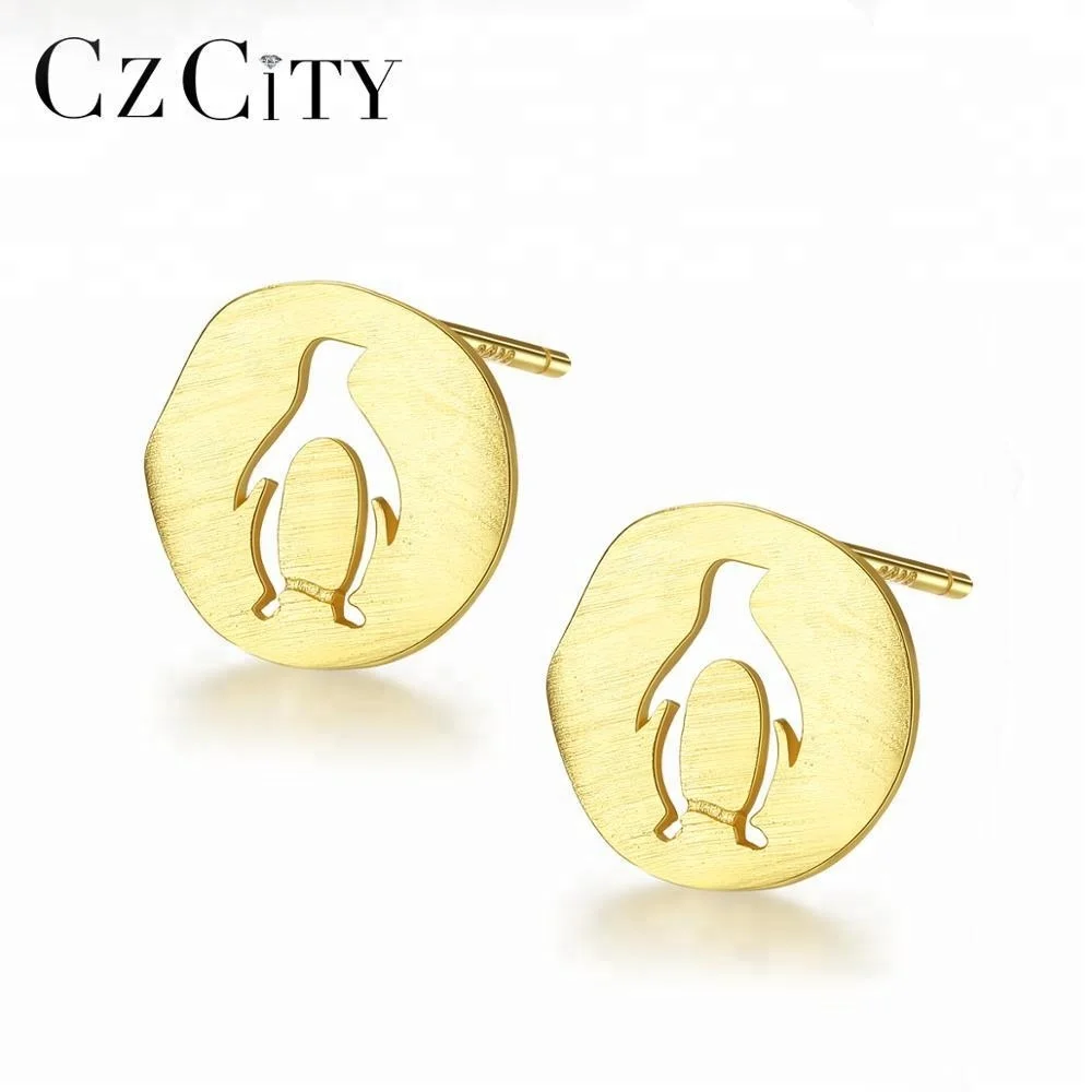 

CZCITY New Cartoon Hollow Penguin Animal Solid 925 Silver Drop Earring For Women