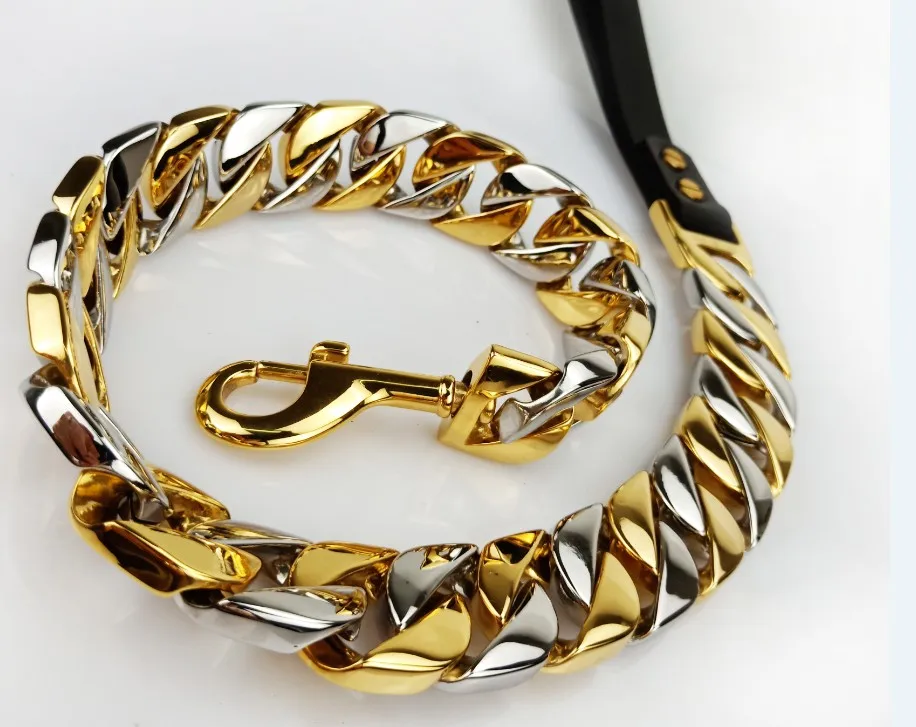 18k Gold Dog Collar Chain Leash Bully Dog Head Leash Chain Pitbull Cuban Luxury Collar And Lead