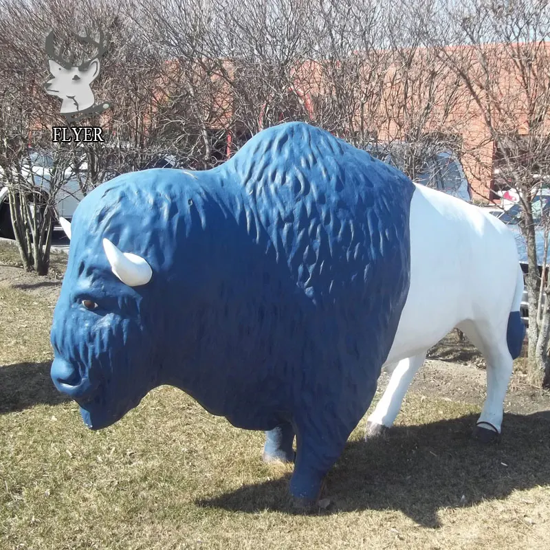 Outdoor Park Decorated Resin Buffalo Figurines Fiberglass Animal