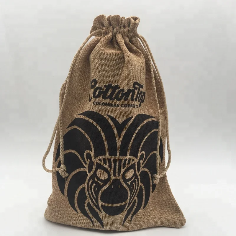 

Printed Jute Hessian Coffee Bag, Colorful: brown, natural, blue, green, white, black, red, etc