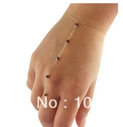 

Bohemian Crystal Charm Metal Chain Bracelet Finger Ring Slave Handchain