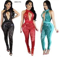 

Wholesale 3colors club wear women sexy costume sequins jumpsuits for evening