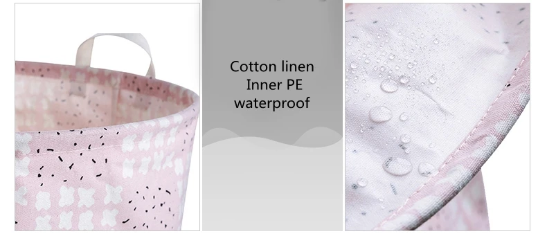 China Supplier logo printing custom cartoon cotton linen fabric pe waterproof craft laundry basket
