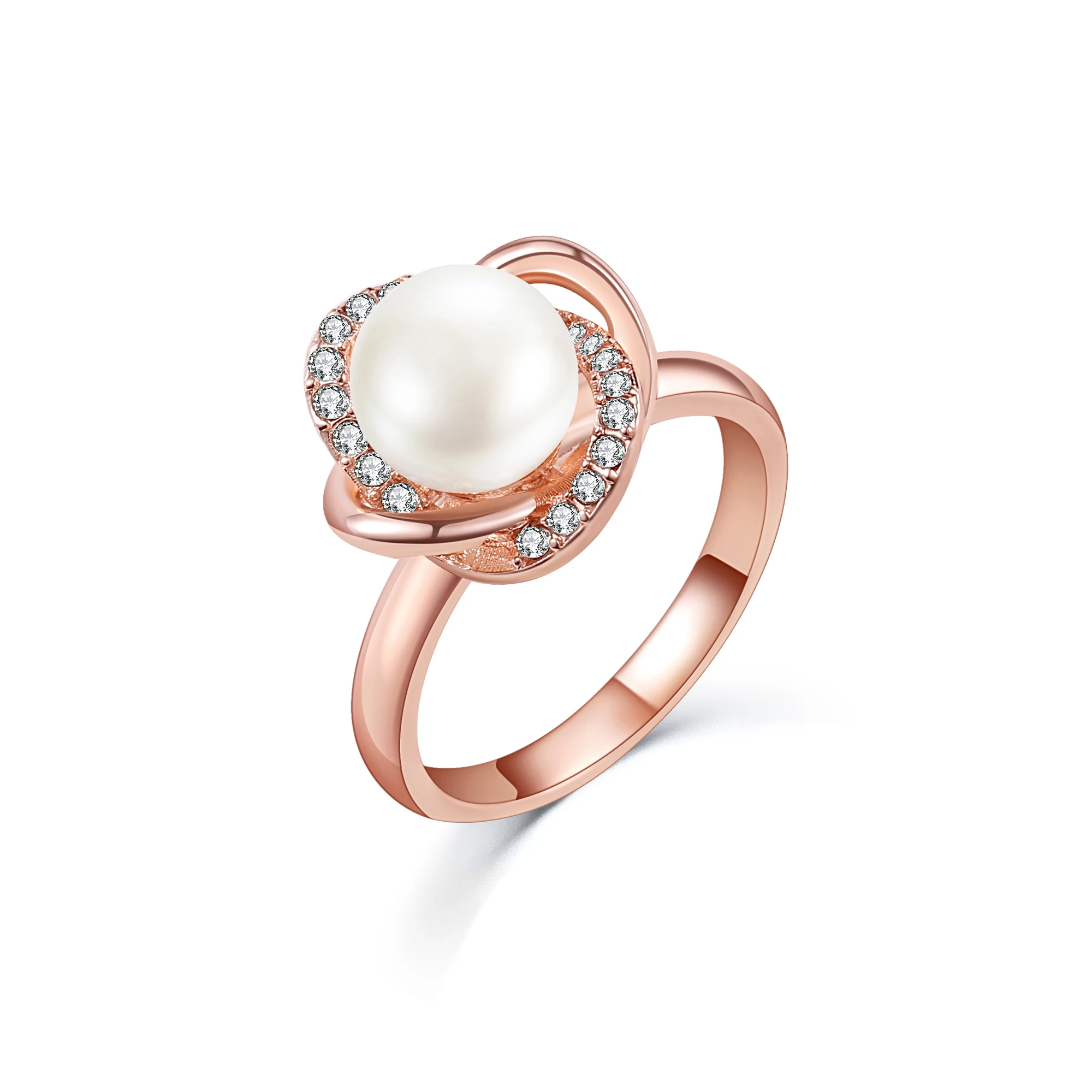 

Fashion simple design zircon diamond Rose Gold engagement wedding pearl rings, Silver color