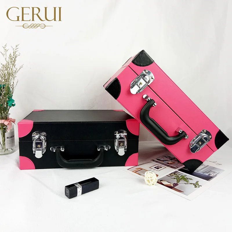 
OEM logo leather luxury make up train case cosmetic storage box mirrored make up box 