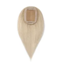 

#60 Platinum blonde women Toupee silk base Piece Straight Hairpiece Clip in 100% Human Hair Topper