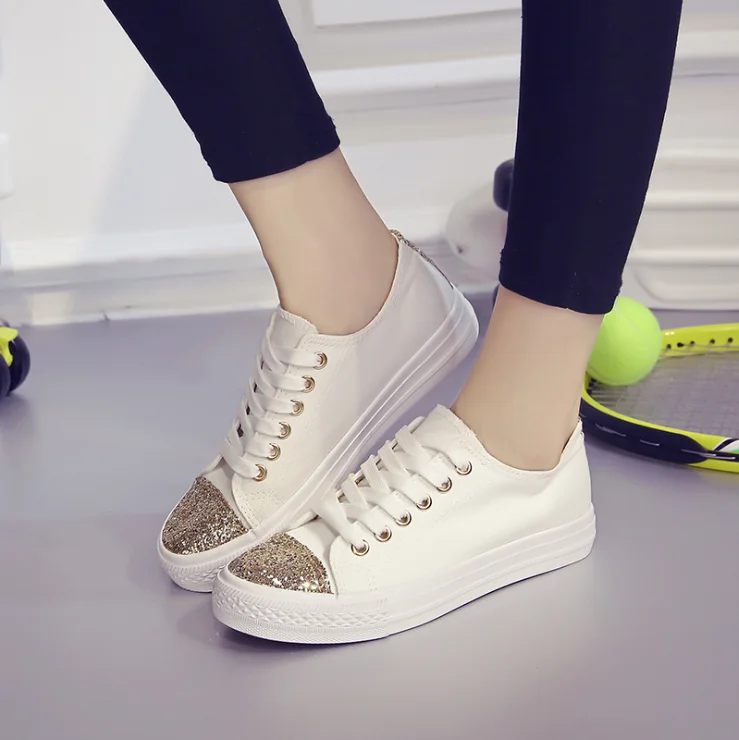 

High Quality Women Low Style Flat Heel Shoe Canvas Sneakers casual shoes, Black white