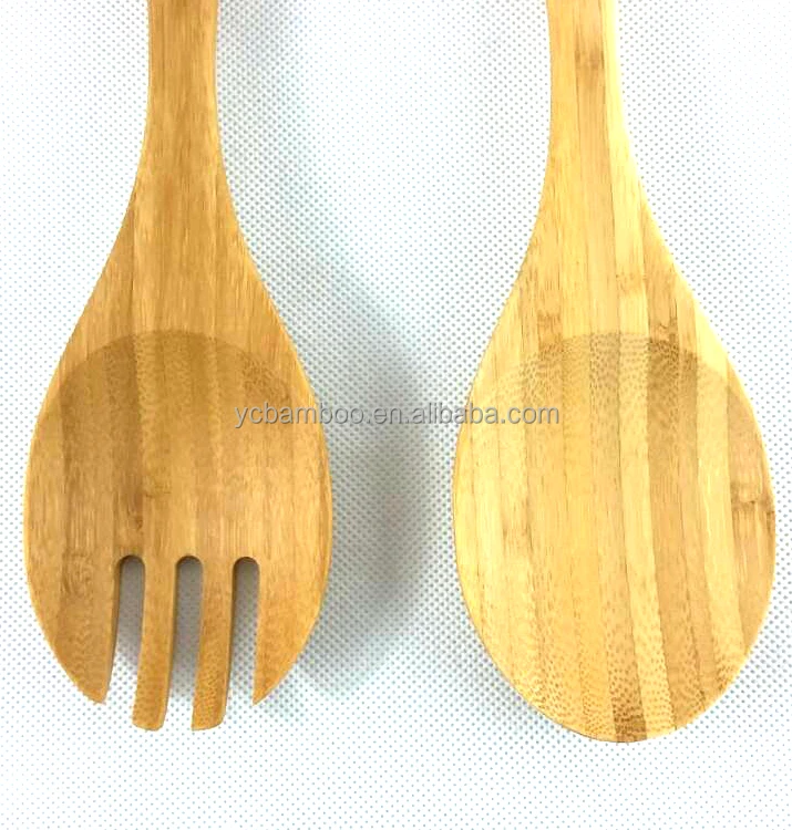 

wooden Bamboo salad server cooking spoon & fork, Carbonizted