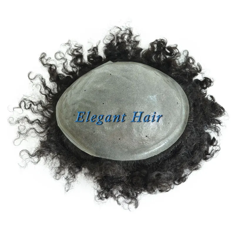 

Elegant Hair thin skin with hole more breathable 10mm male weave units afro curly toupee